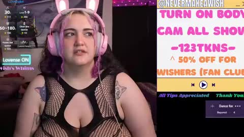 Snapshot of nevermakeawish chatting on May 19, 9:26 am Wishs Playground online show from May 19, 9:26 am